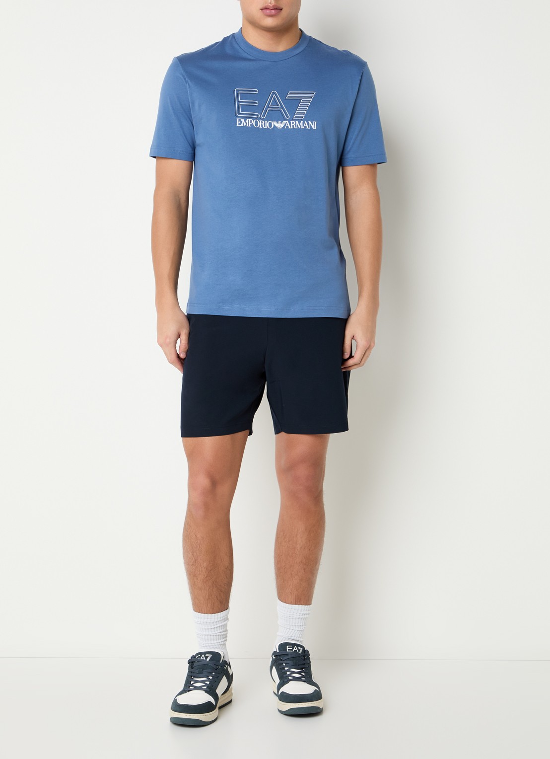 Armani T-shirt met logoprint - voorkant 2 staalblauw