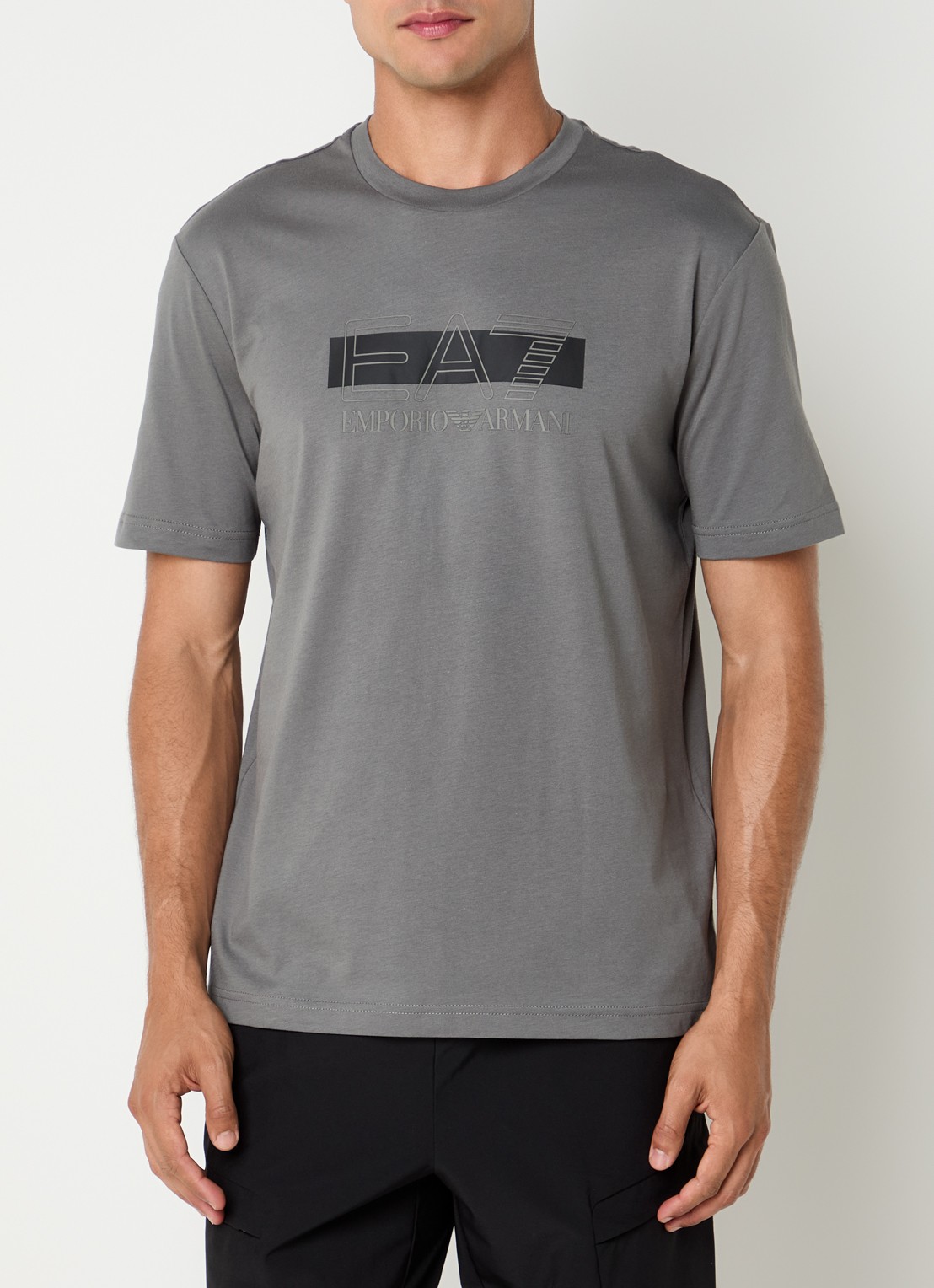 Armani T-shirt met logoprint - detail olijfgroen