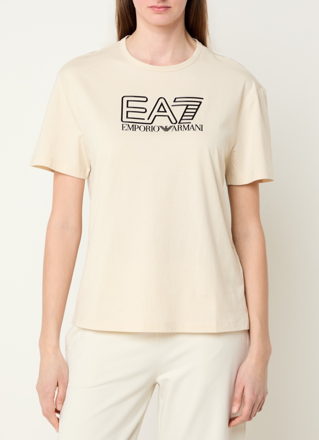 Armani T-shirt met logoprint - detail beige