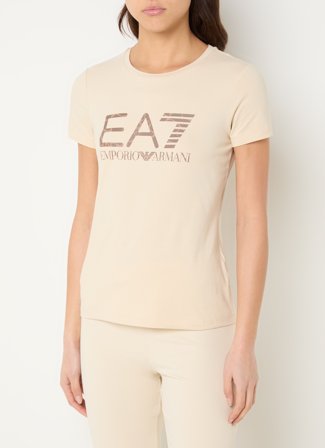Armani T-shirt met logoprint - detail 3 vanillegeel