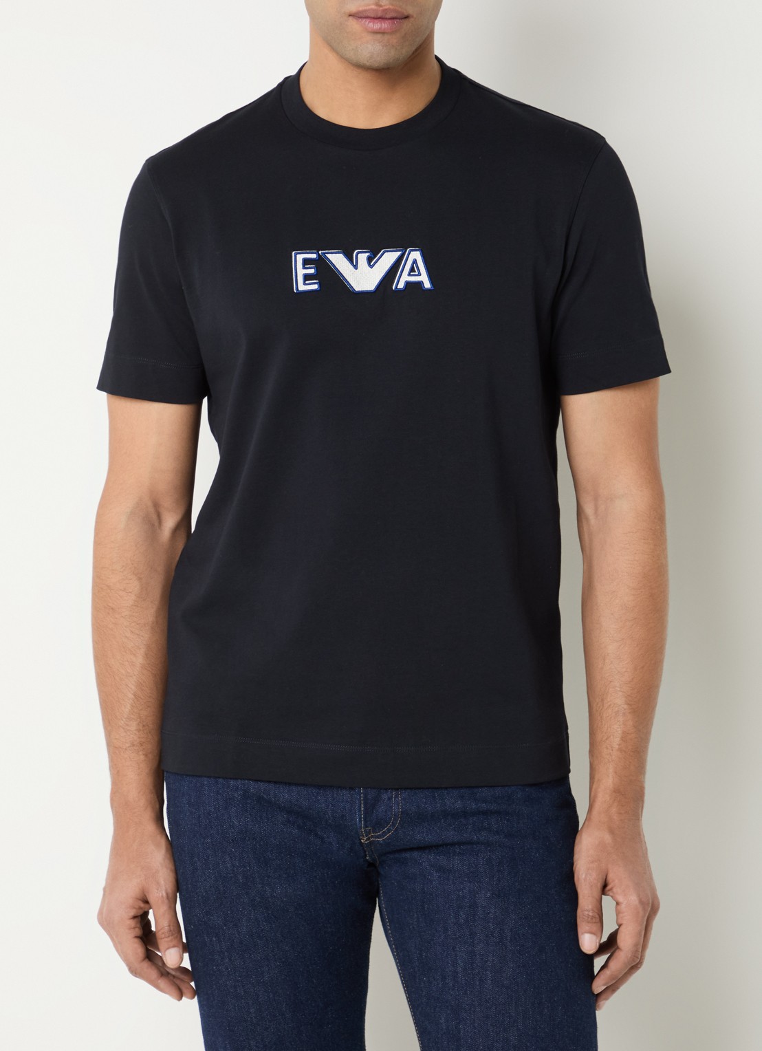 Armani T-shirt met logoprint - detail 3 donkerblauw