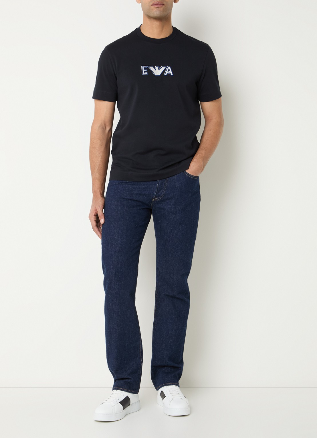 Armani T-shirt met logoprint - voorkant donkerblauw