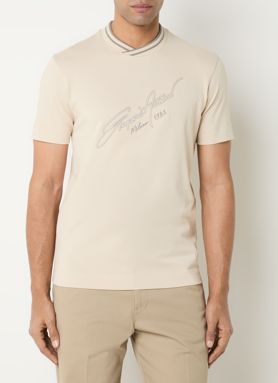 Armani T-shirt met logoprint - detail beige