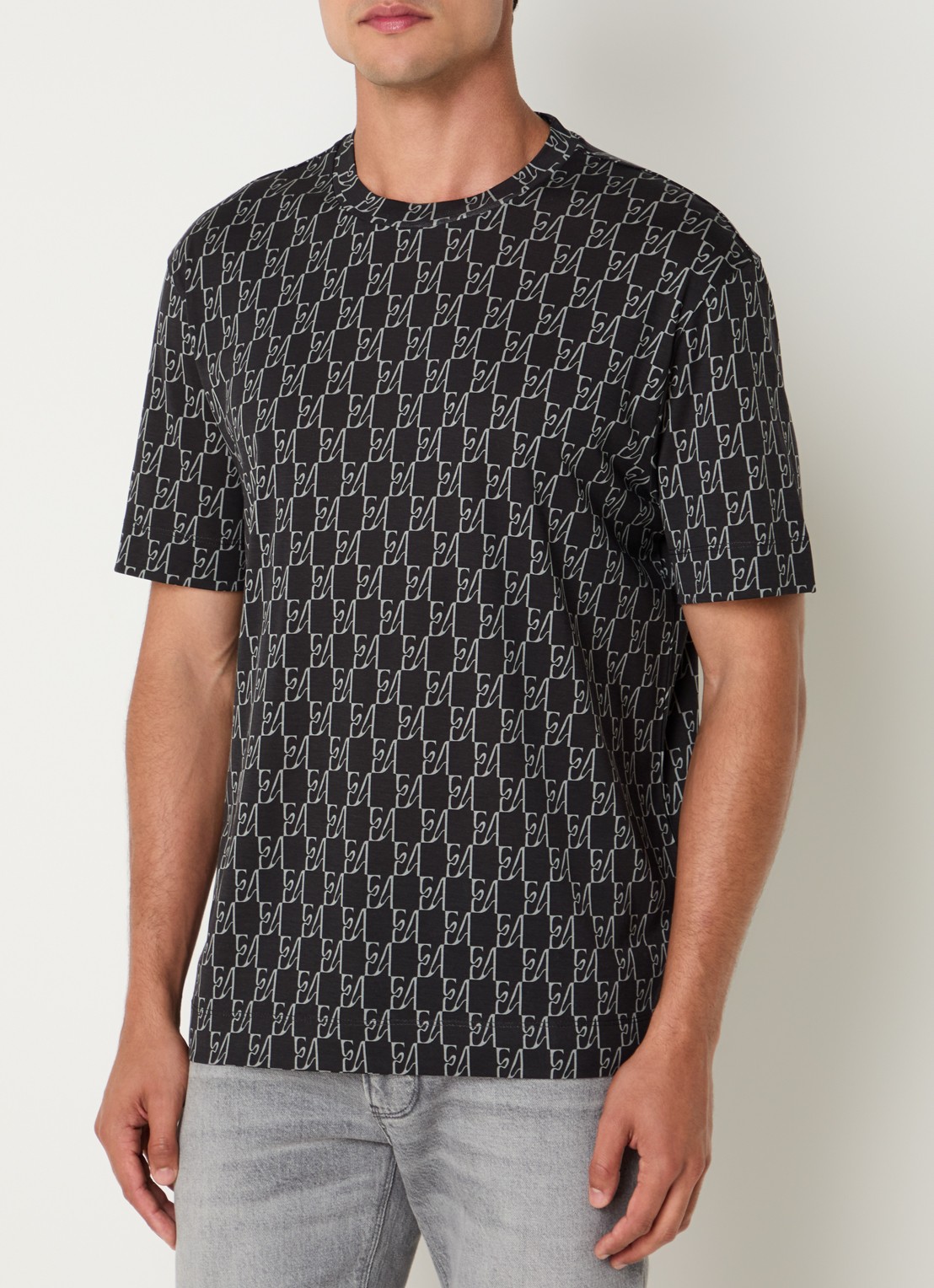 Armani T-shirt met logoprint - detail 3 donkerblauw
