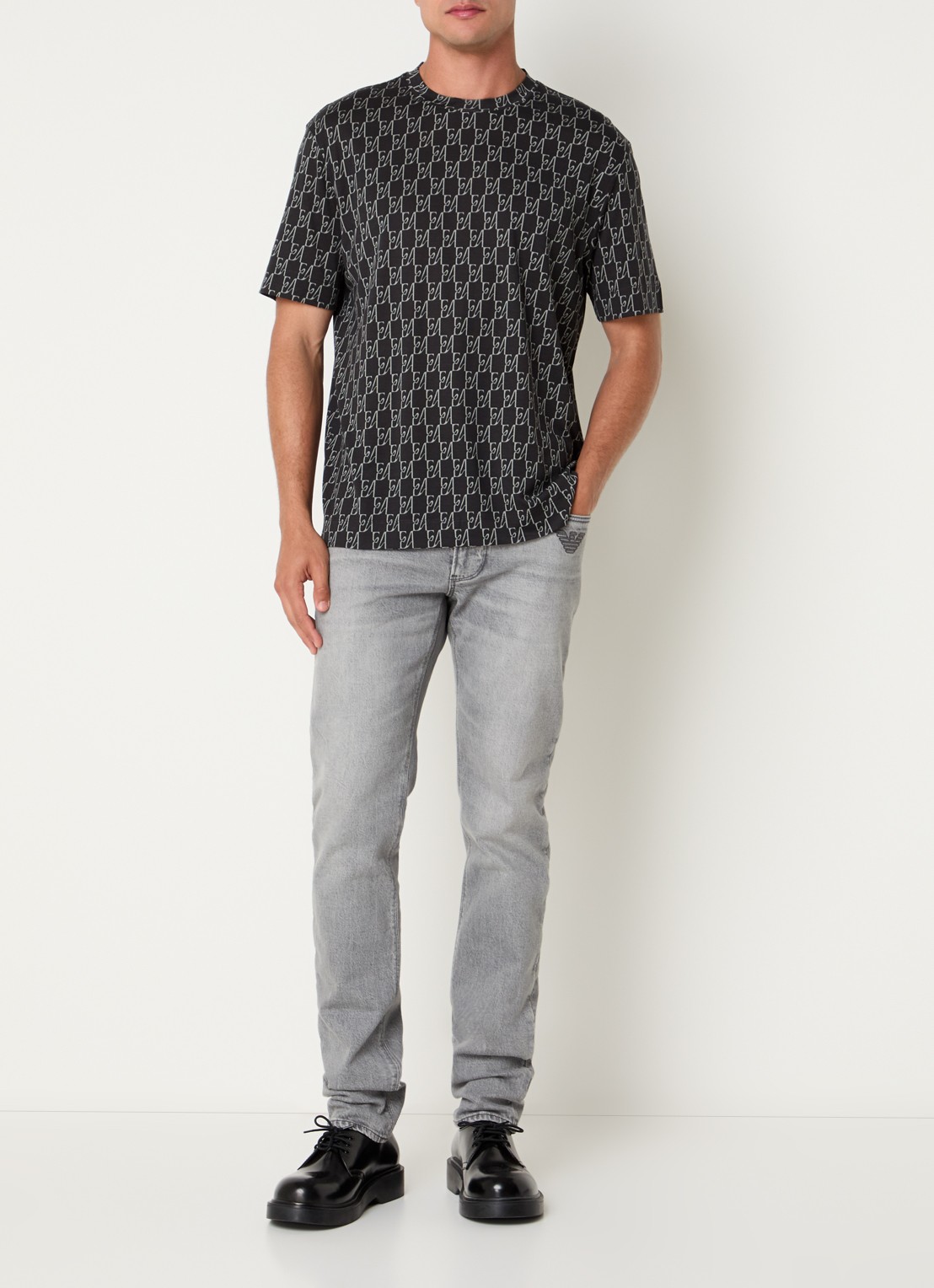Armani T-shirt met logoprint - voorkant 2 donkerblauw