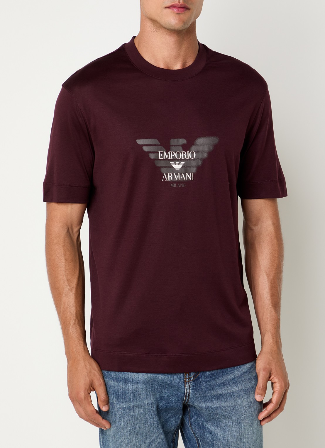Armani T-shirt met logoprint - detail bordeauxrood