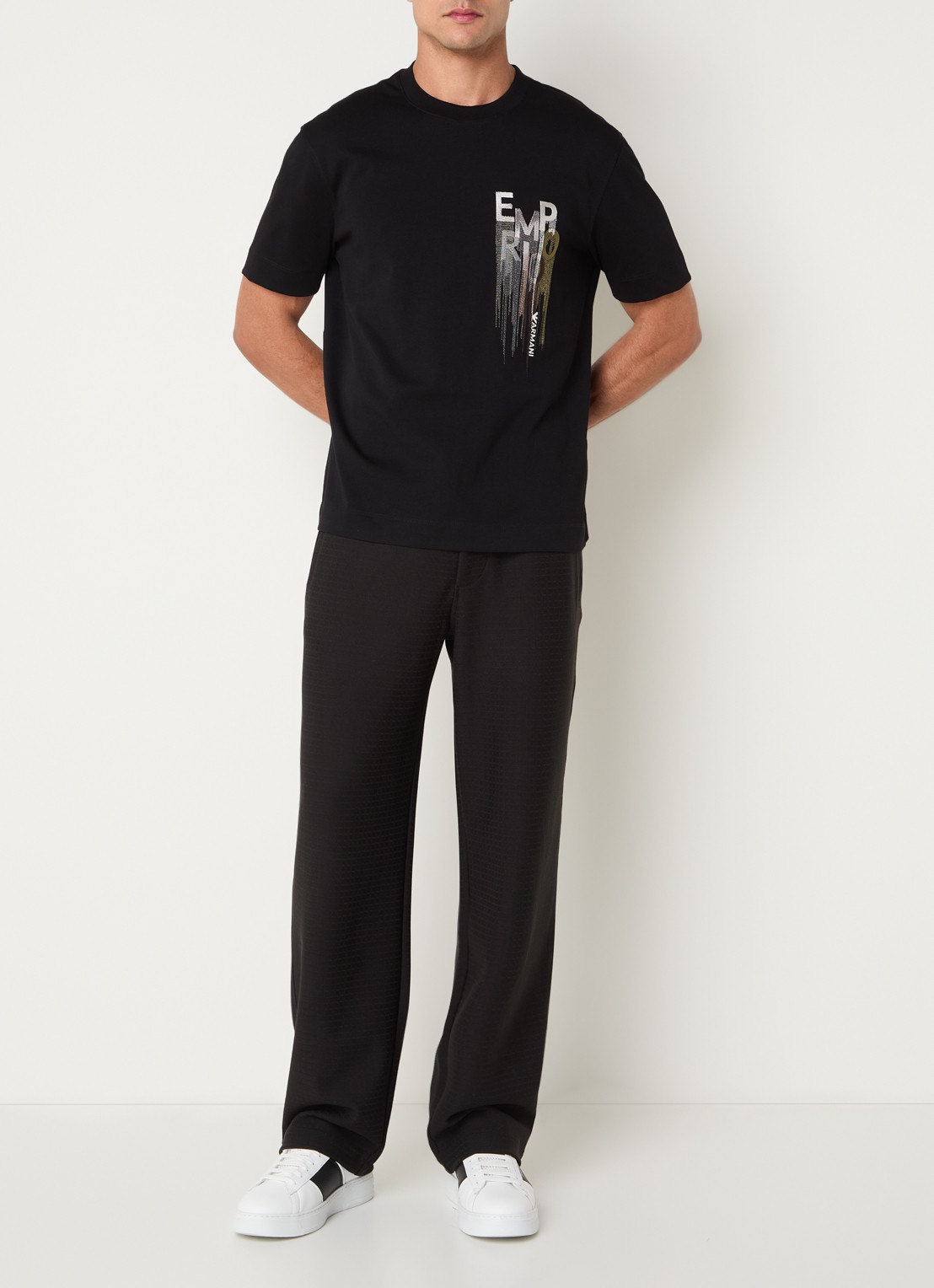 Armani T-shirt met logoprint - voorkant 3 zwart
