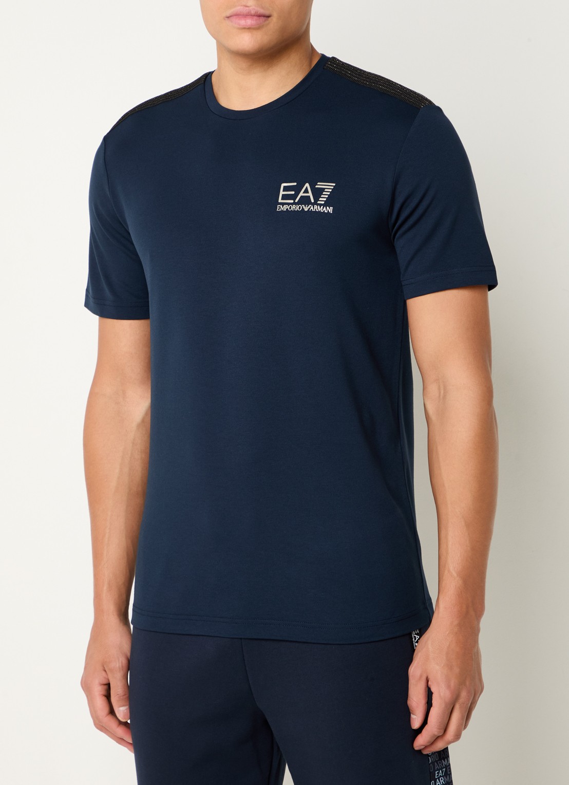 Armani T-shirt met lurex en logo - detail donkerblauw
