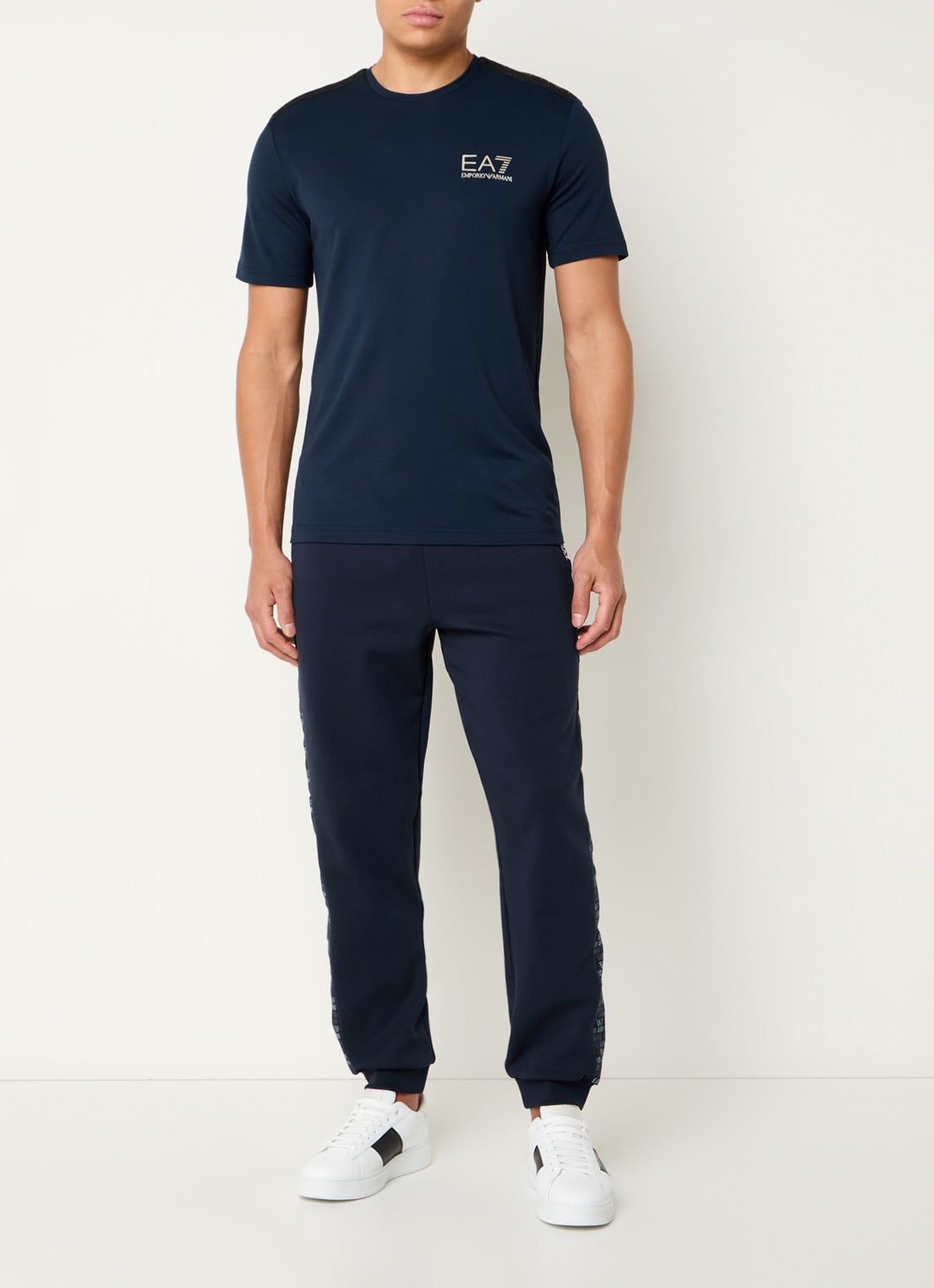 Armani T-shirt met lurex en logo - voorkant 3 donkerblauw