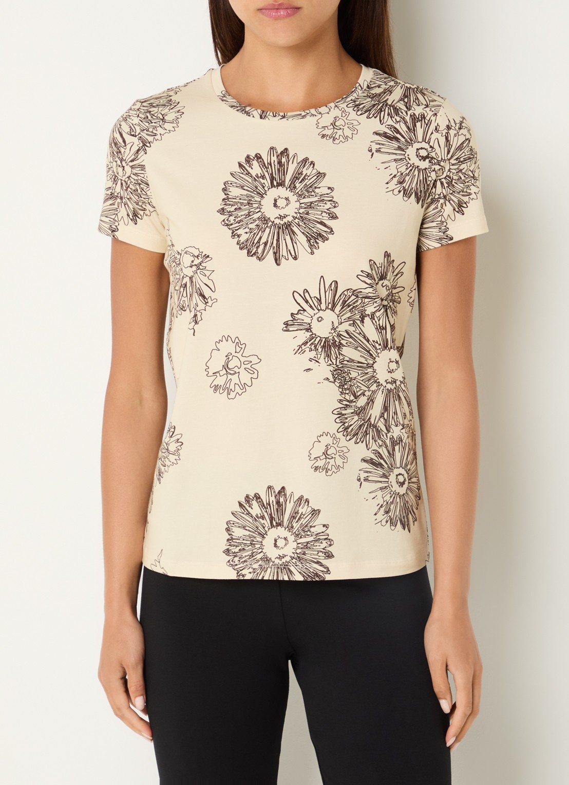 Armani T-shirt met print en ronde hals - detail lichtgeel