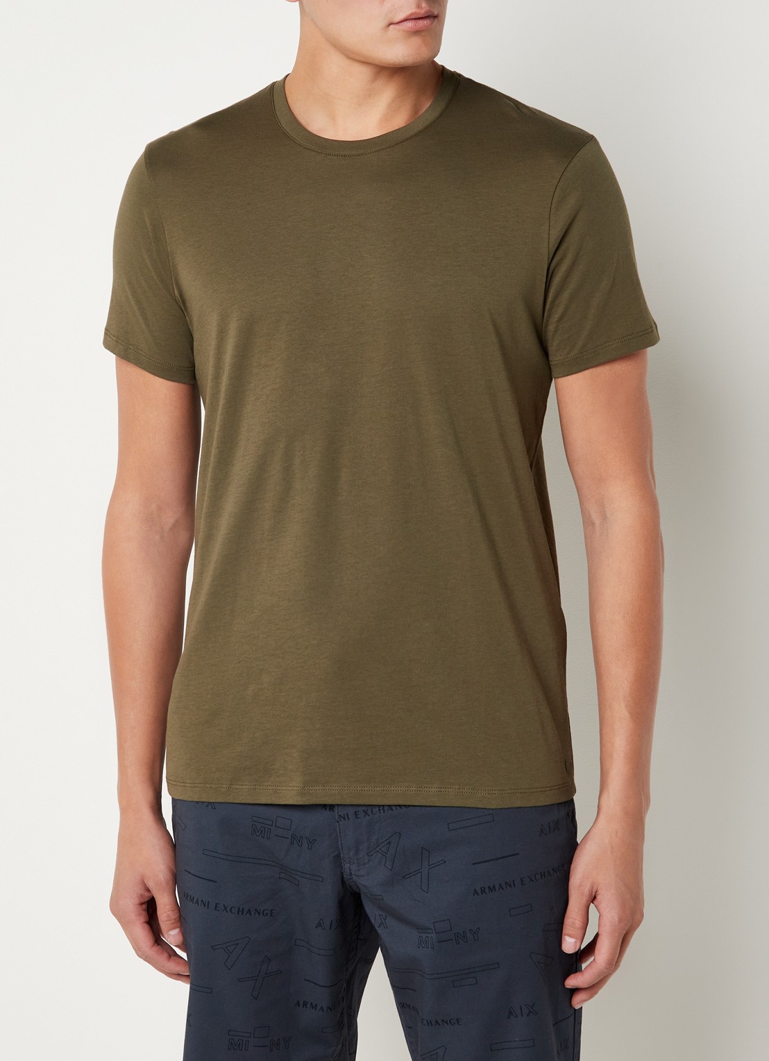 Armani T-shirt met ronde hals - detail mosgroen