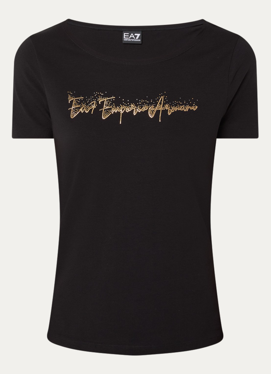 Armani T-shirt met strasslogo - voorkant 3 zwart
