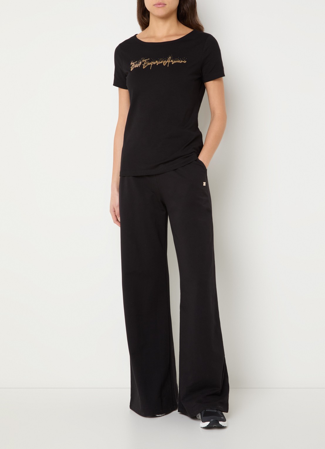 Armani T-shirt met strasslogo - voorkant 4 zwart