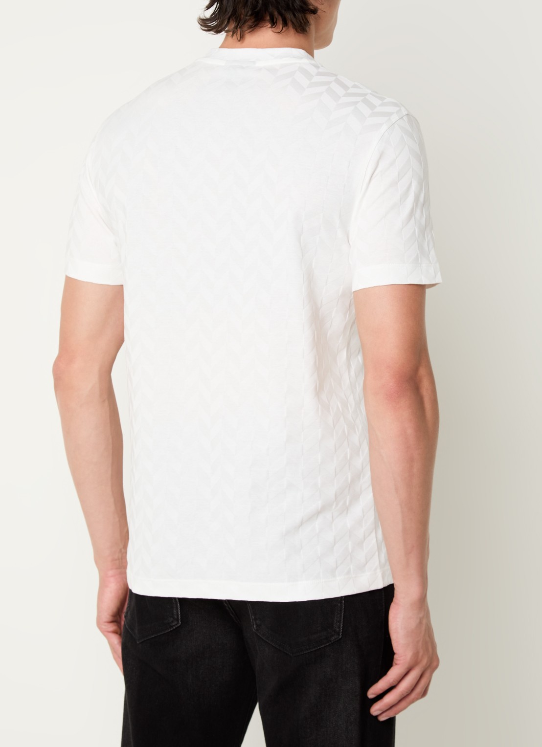 Armani T-shirt met structuur en stretch - achterkant gebroken wit
