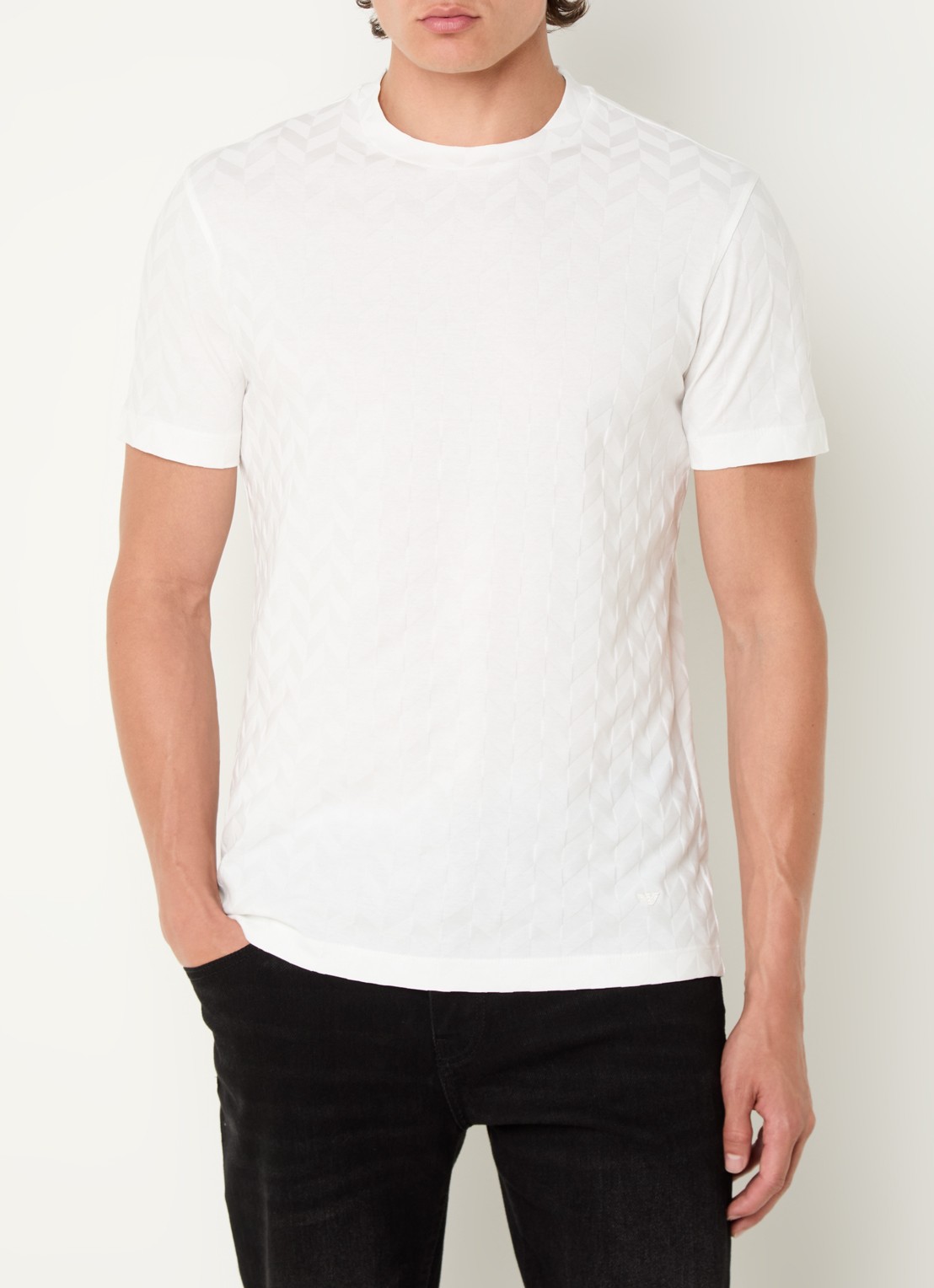 Armani T-shirt met structuur en stretch - detail 2 gebroken wit
