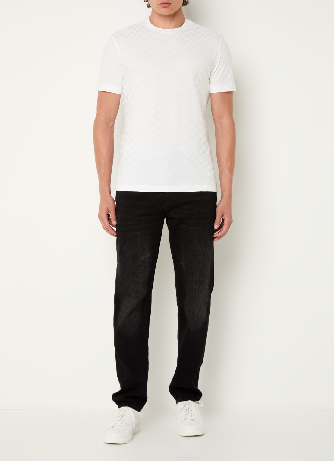 Armani T-shirt met structuur en stretch - voorkant 4 gebroken wit