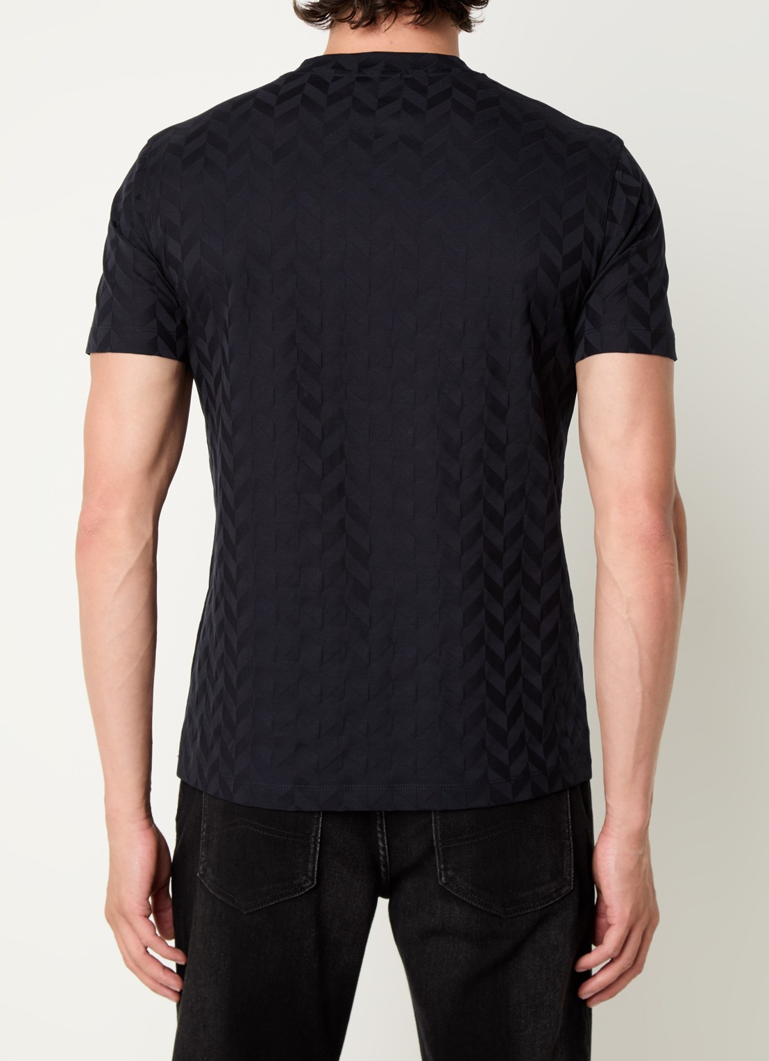 Armani T-shirt met structuur en stretch - achterkant 5 donkerblauw
