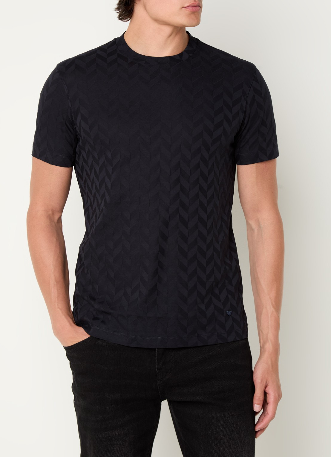 Armani T-shirt met structuur en stretch - detail 3 donkerblauw
