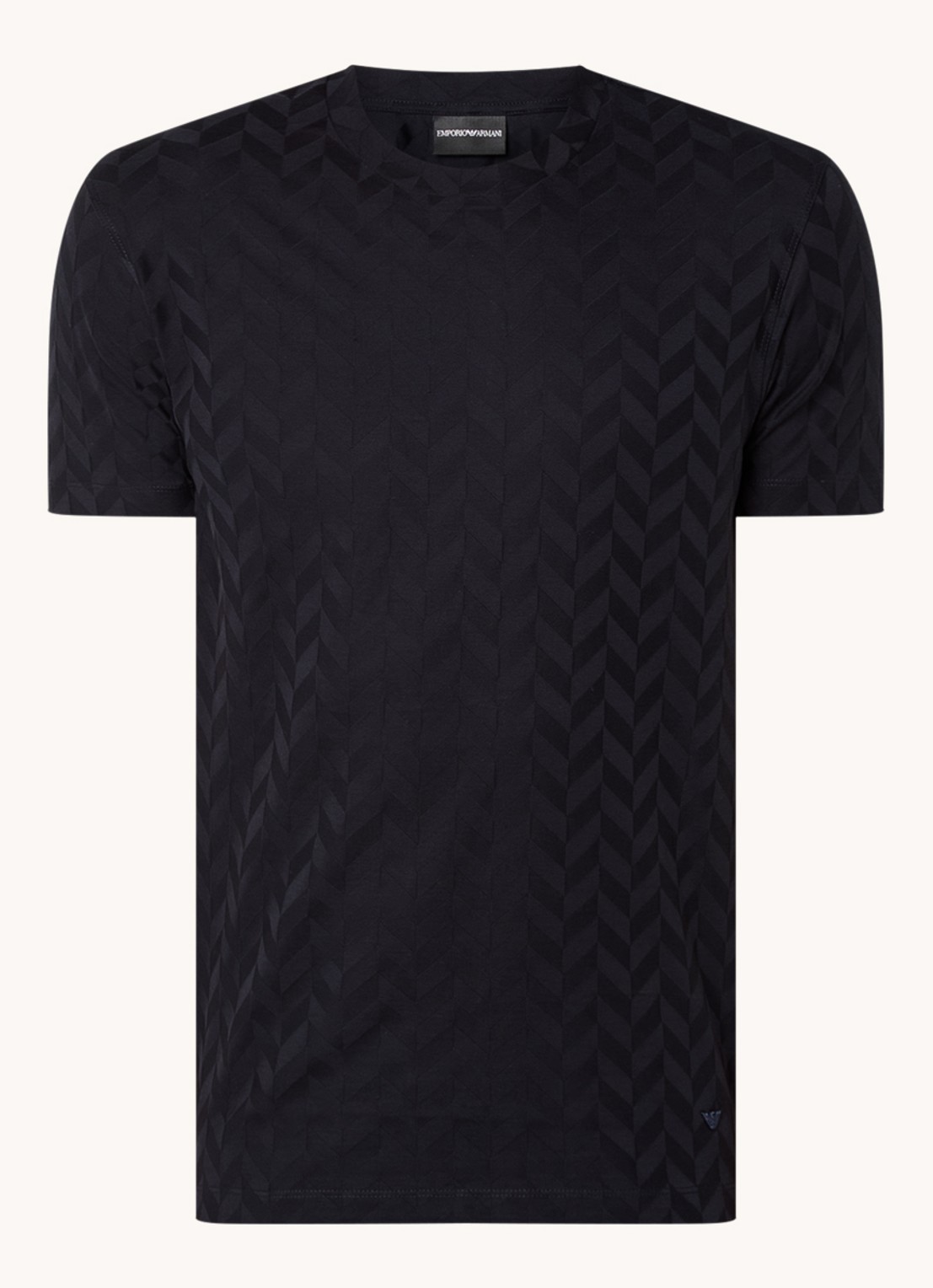 Armani T-shirt met structuur en stretch - voorkant donkerblauw