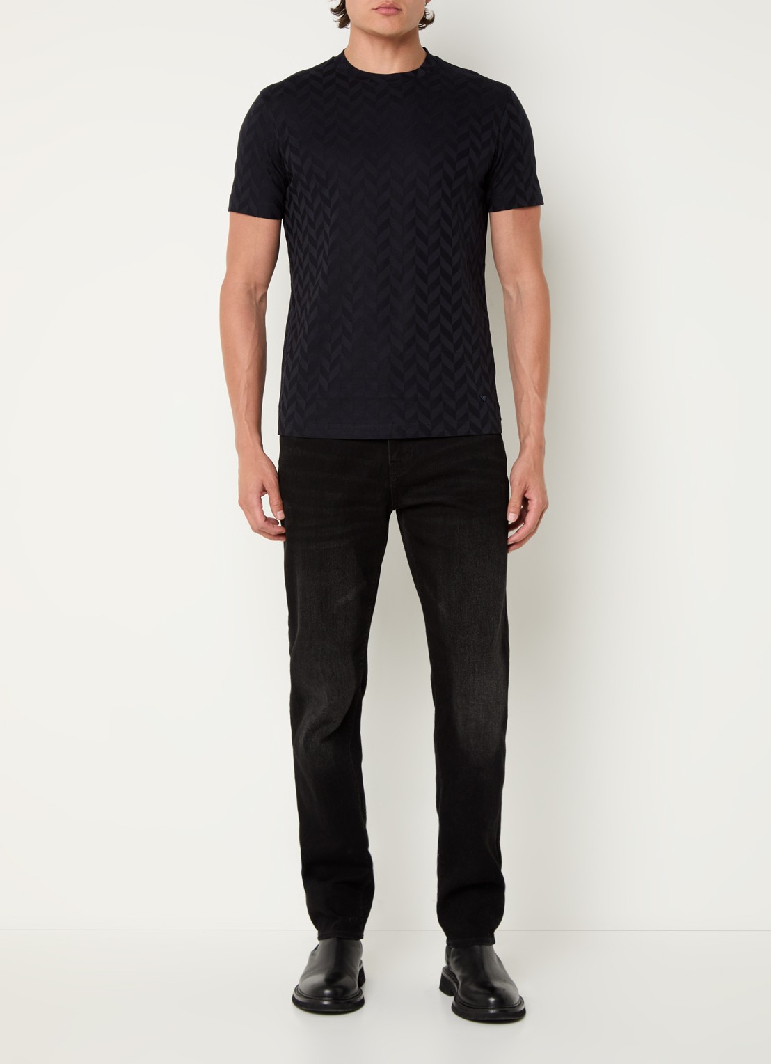 Armani T-shirt met structuur en stretch - voorkant 2 donkerblauw