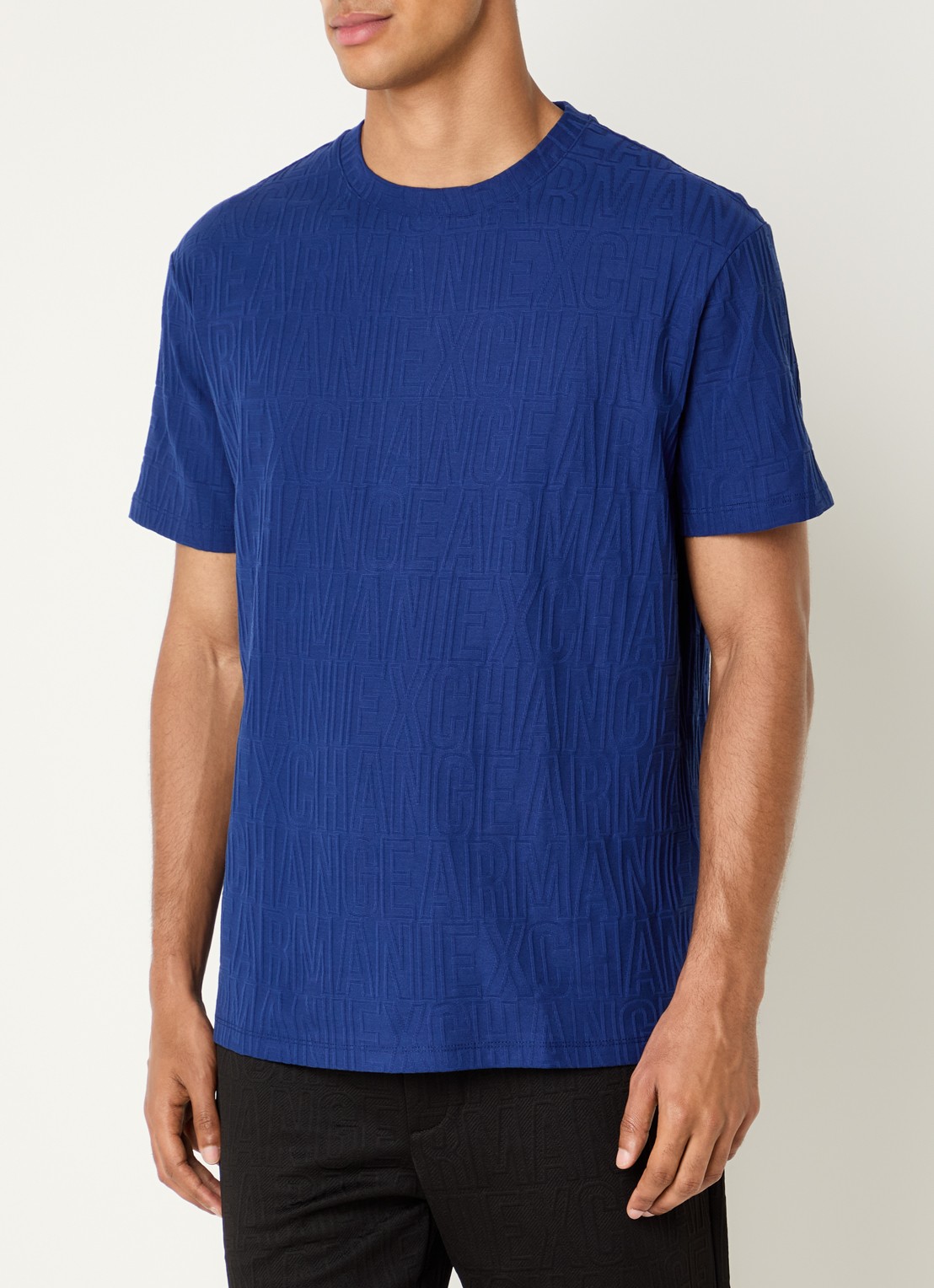 Armani T-shirt met structuur - detail kobaltblauw