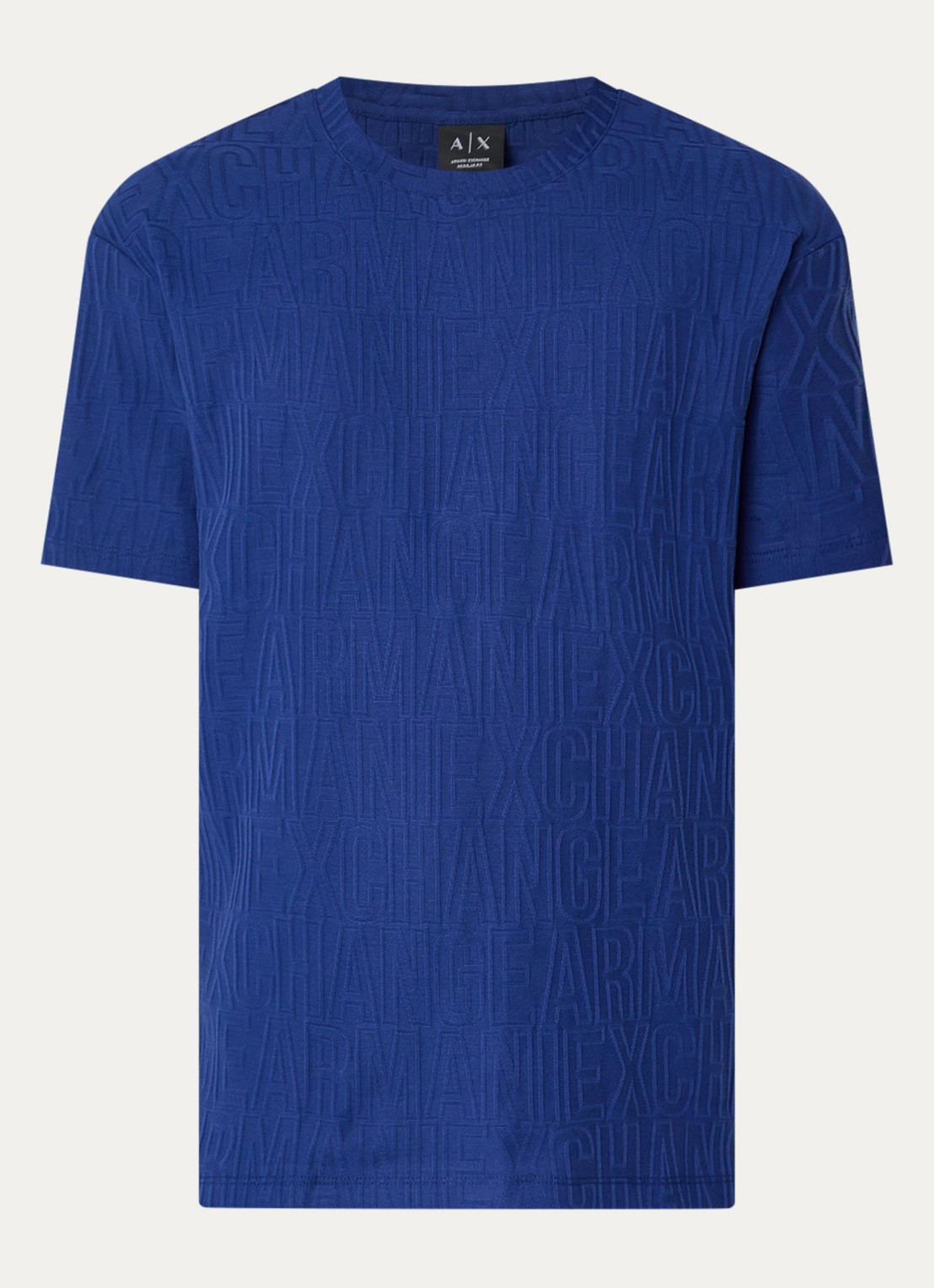 Armani T-shirt met structuur - voorkant 3 kobaltblauw