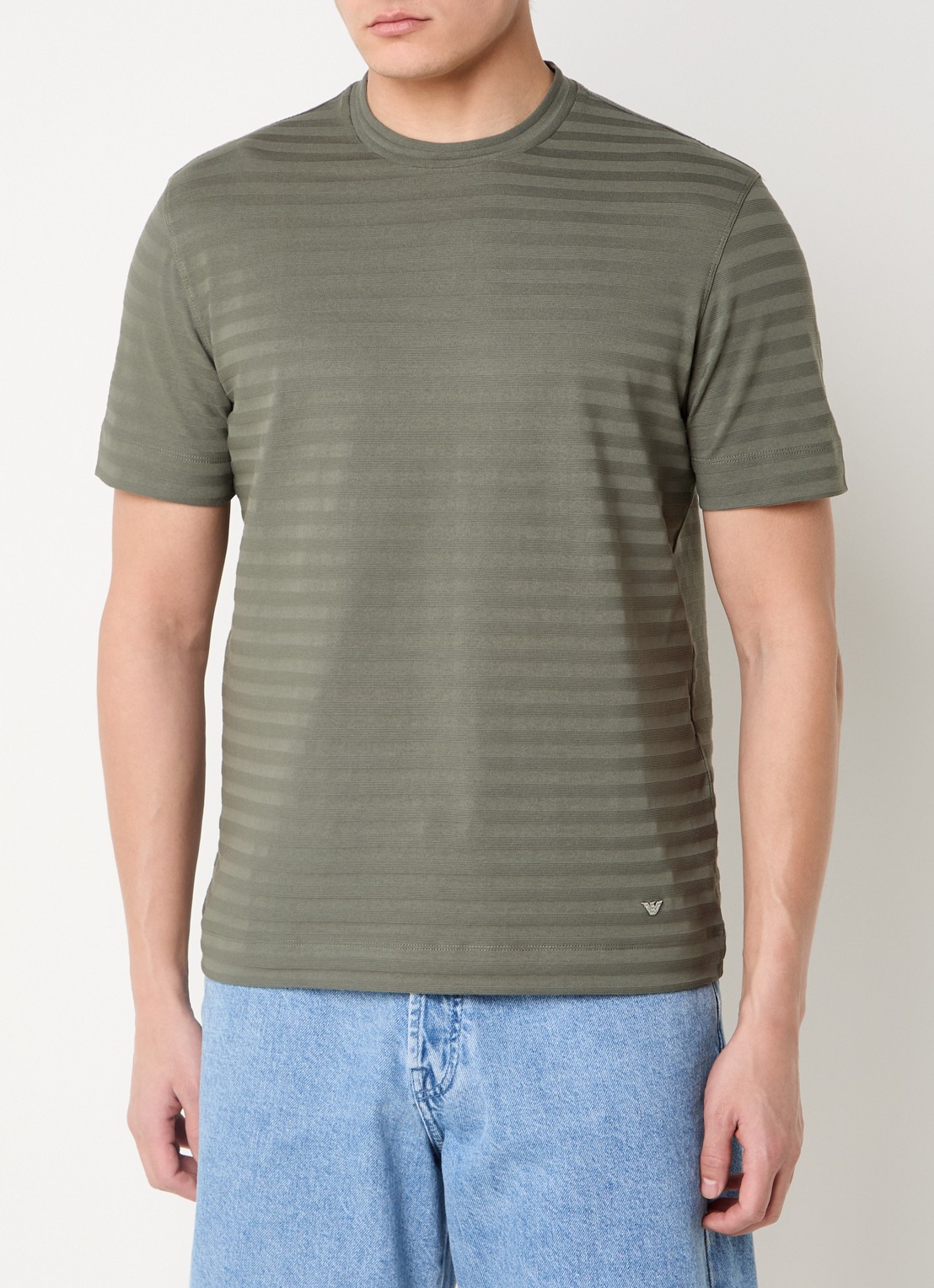 Armani T-shirt met structuur - detail 4 olijfgroen