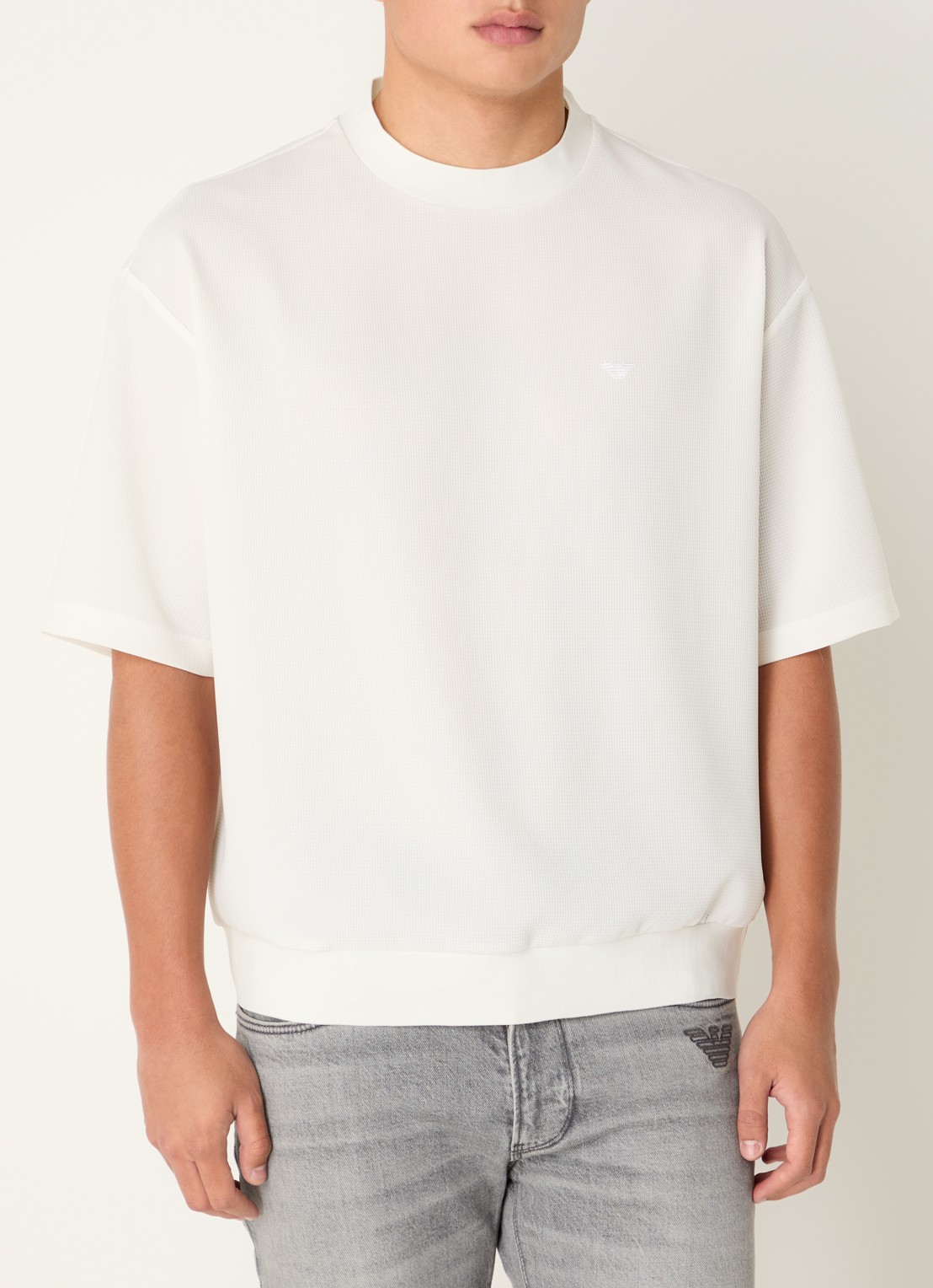 Armani T-shirt met structuur - detail gebroken wit