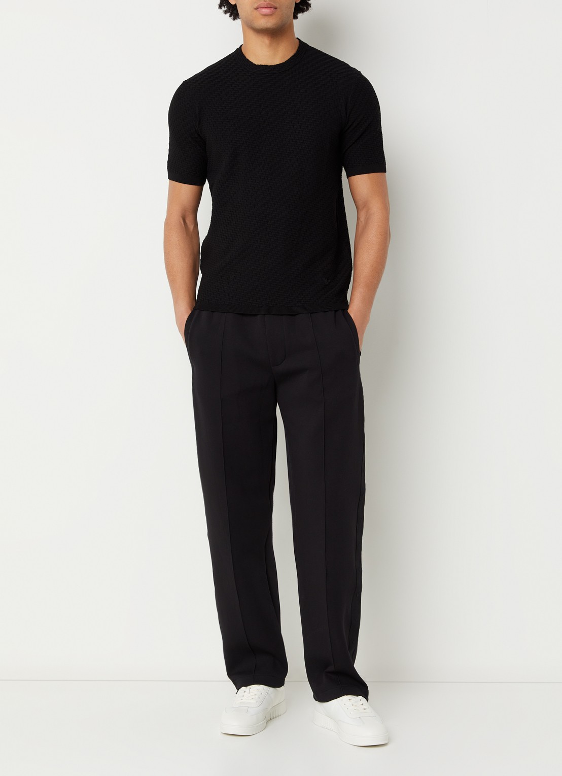 Armani T-shirt met structuur - voorkant 2 zwart