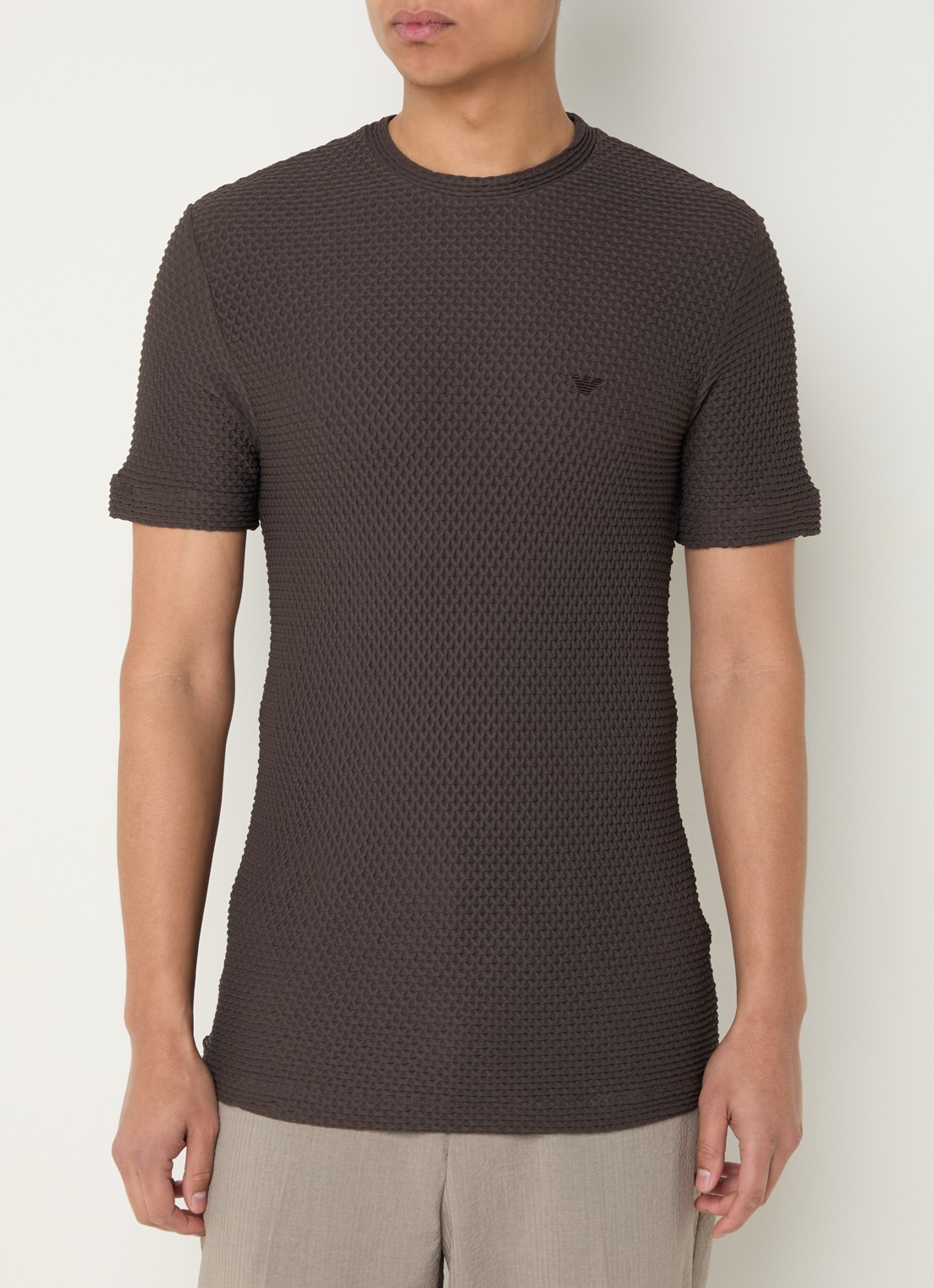 Armani T-shirt met structuur - detail donkerbruin