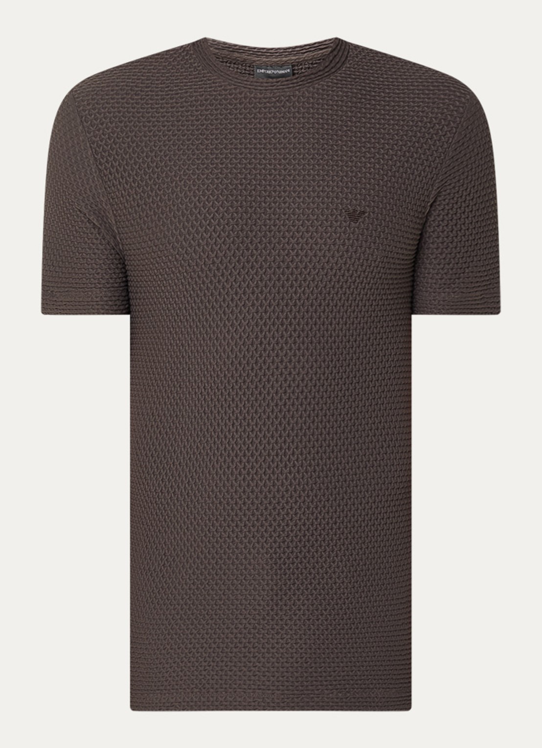 Armani T-shirt met structuur - voorkant 3 donkerbruin