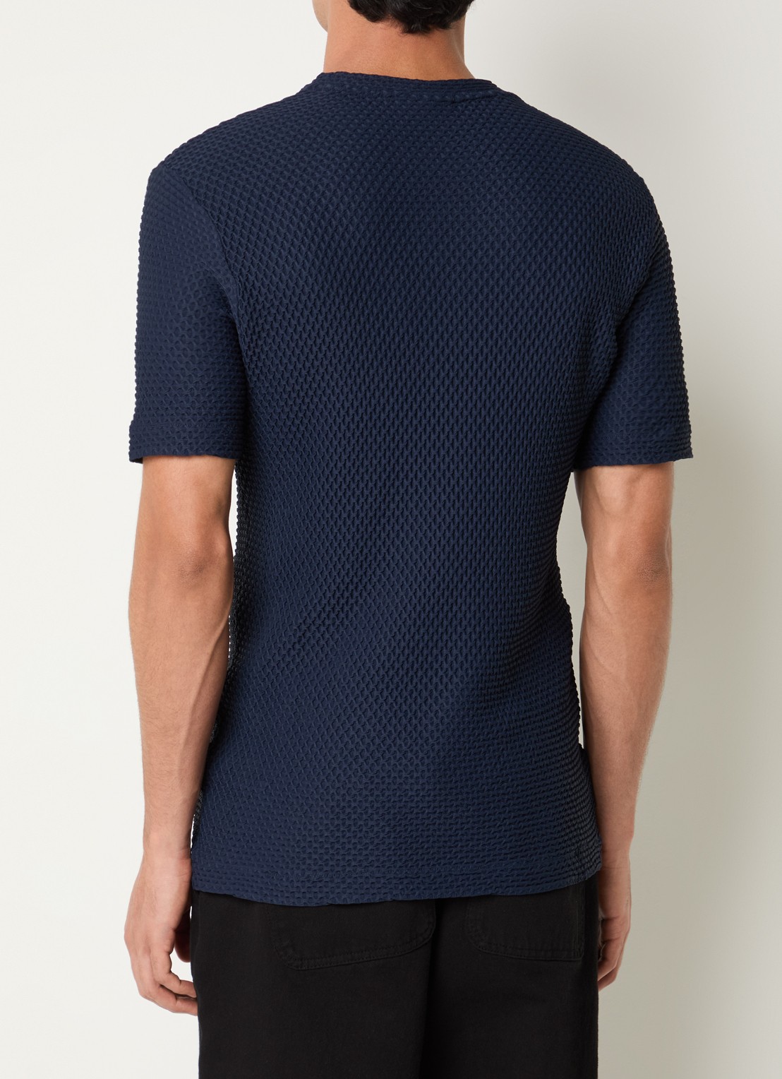 Armani T-shirt met structuur - achterkant 2 donkerblauw