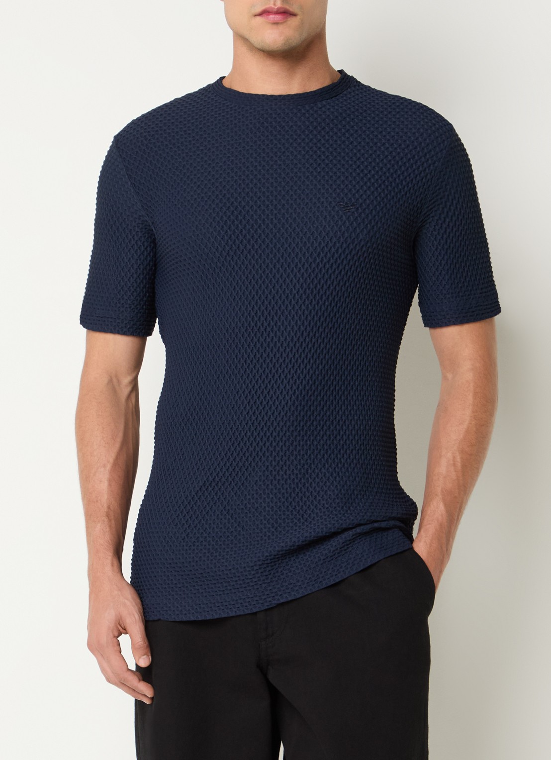 Armani T-shirt met structuur - detail donkerblauw