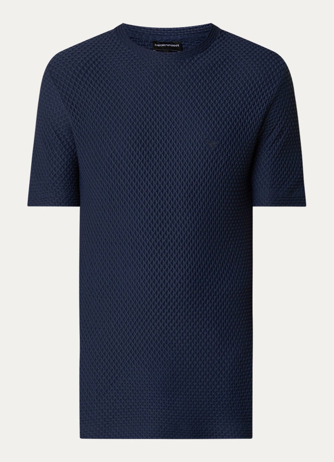 Armani T-shirt met structuur - voorkant 3 donkerblauw