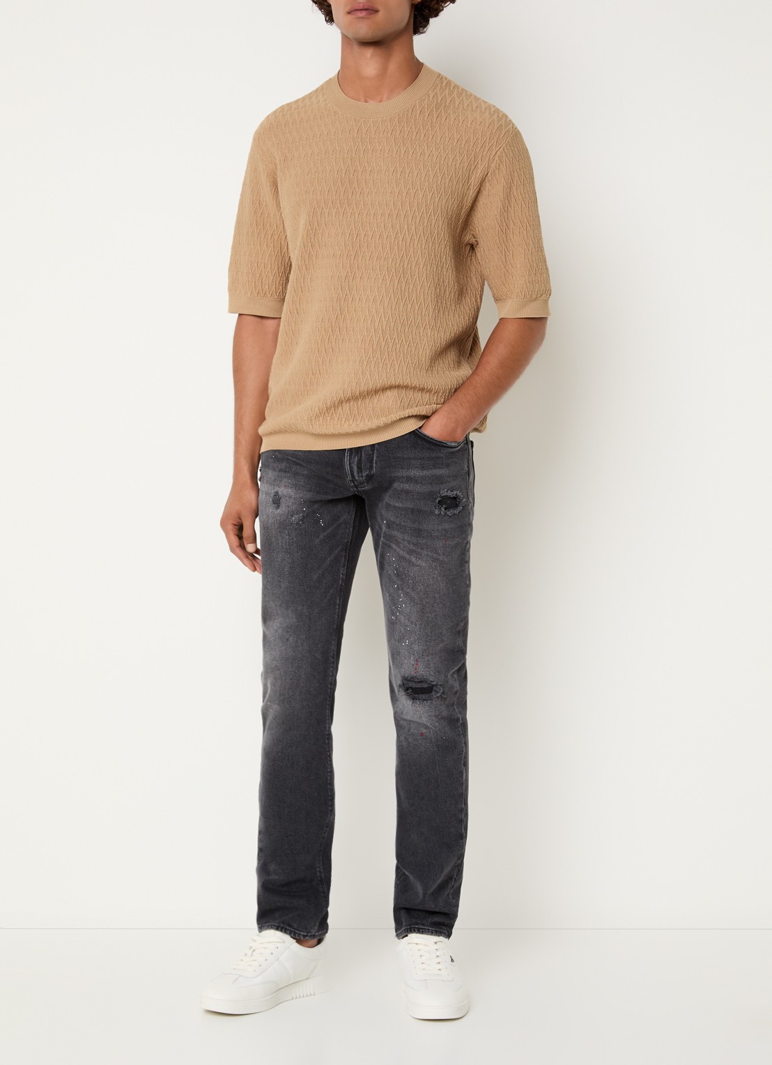 Armani T-shirt met structuur - voorkant 2 camel