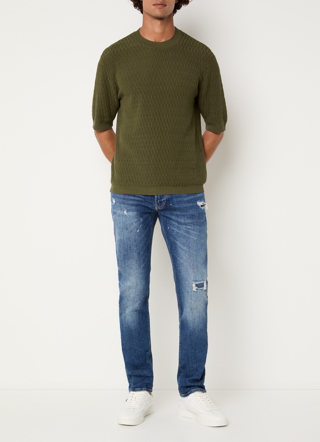 Armani T-shirt met structuur - voorkant 2 bronsgroen