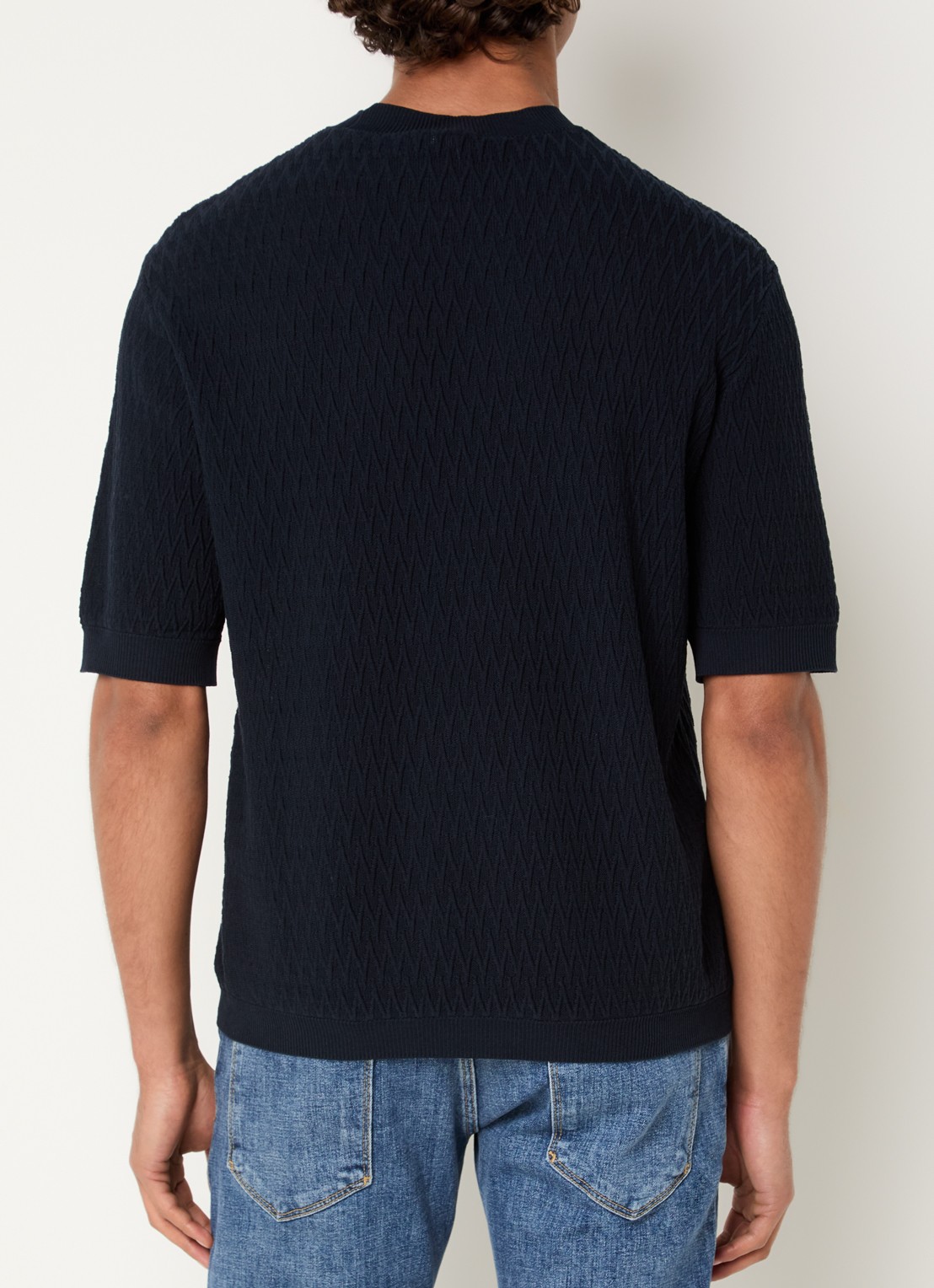 Armani T-shirt met structuur - achterkant 4 donkerblauw