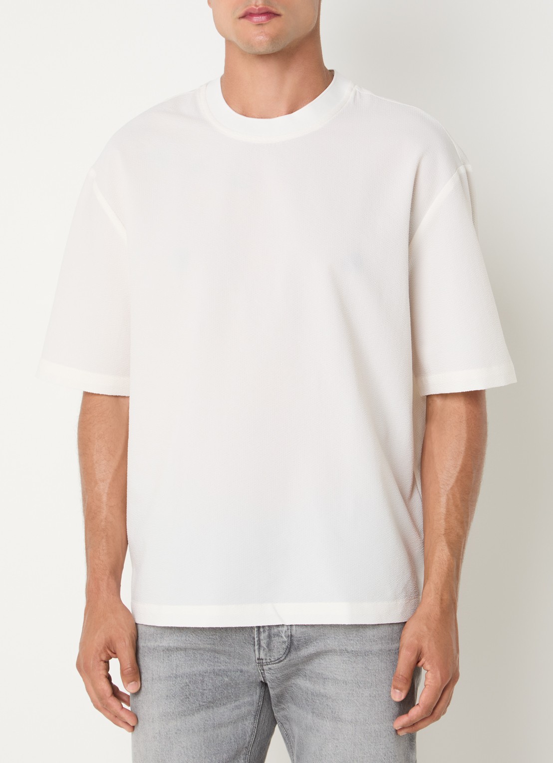 Armani T-shirt met structuur - detail 3 gebroken wit