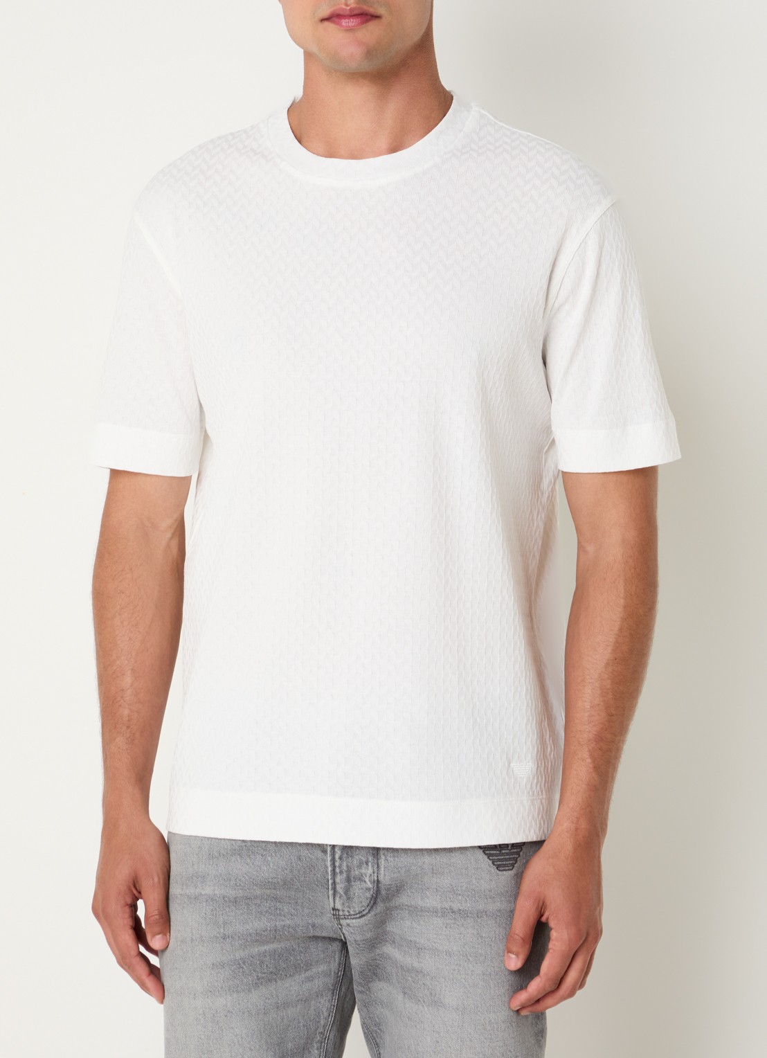 Armani T-shirt met structuur - detail 3 gebroken wit