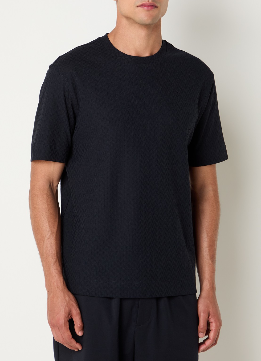 Armani T-shirt met structuur - detail donkerblauw