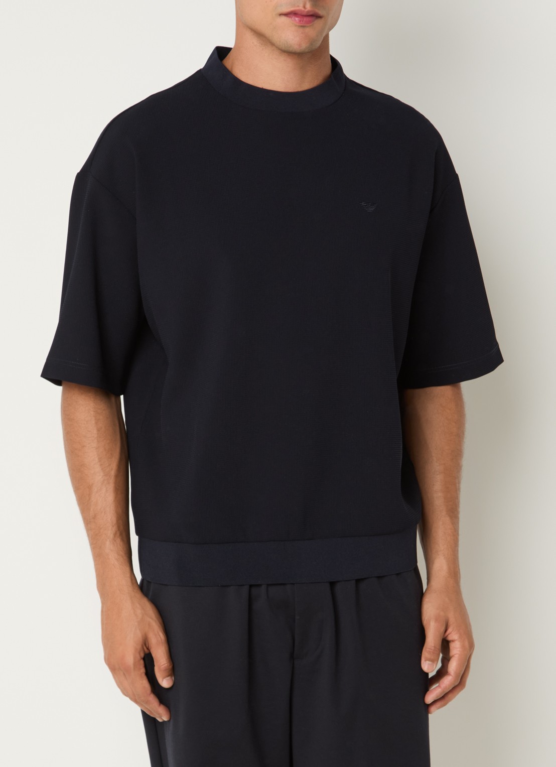 Armani T-shirt met structuur - detail donkerblauw