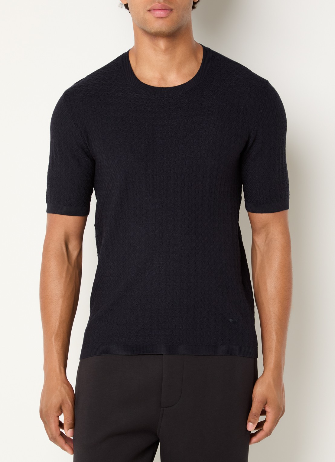 Armani T-shirt met structuur - detail 3 donkerblauw