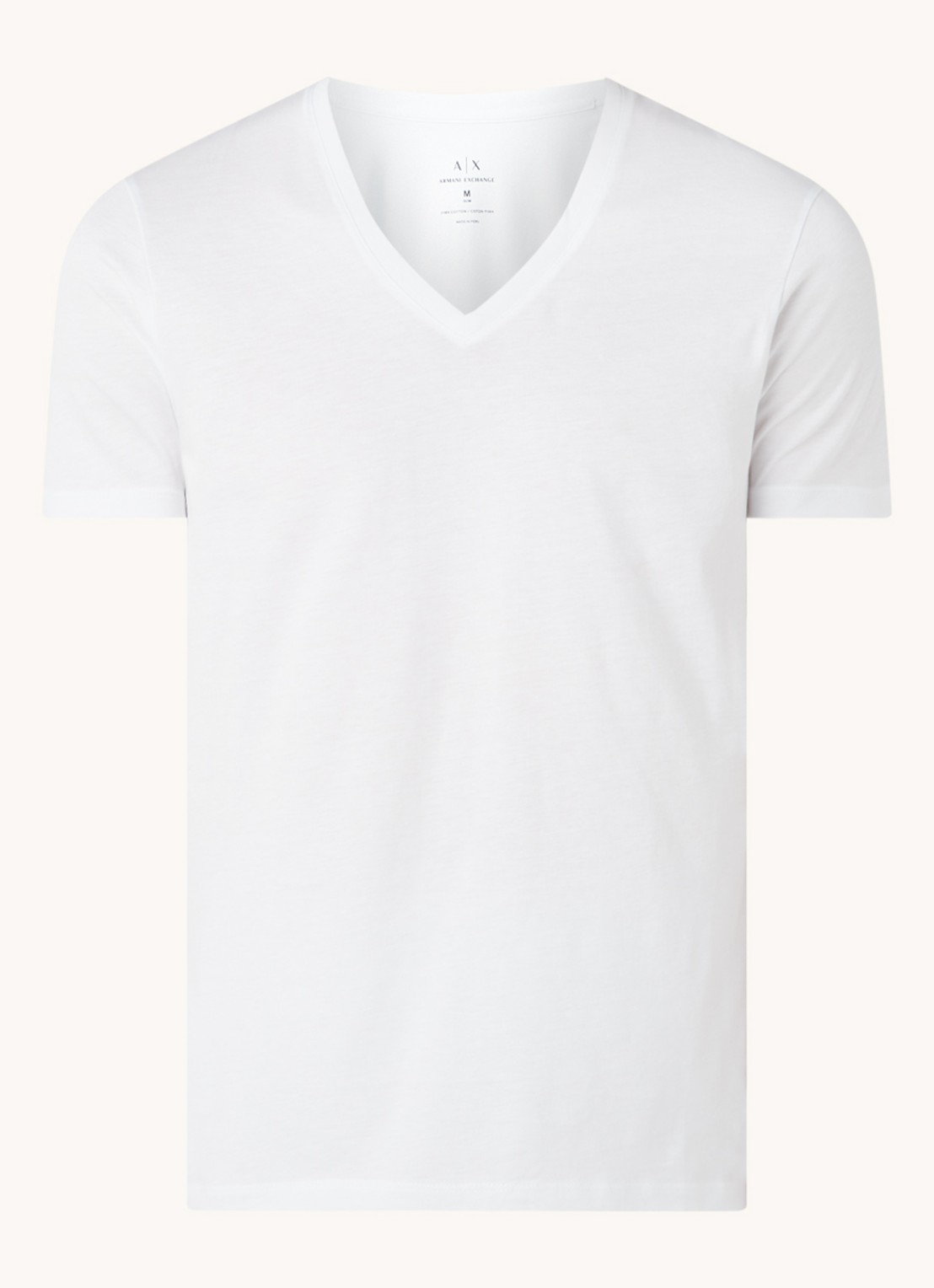 Armani T-shirt van pima katoen met V-hals - voorkant wit
