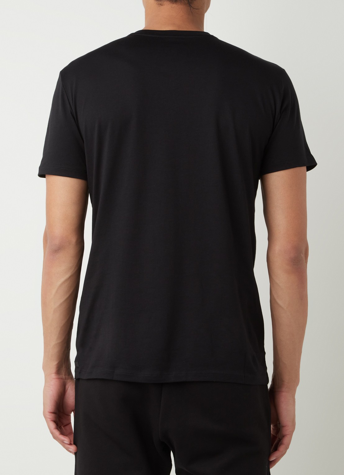 Armani T-shirt van pima katoen met V-hals - achterkant zwart