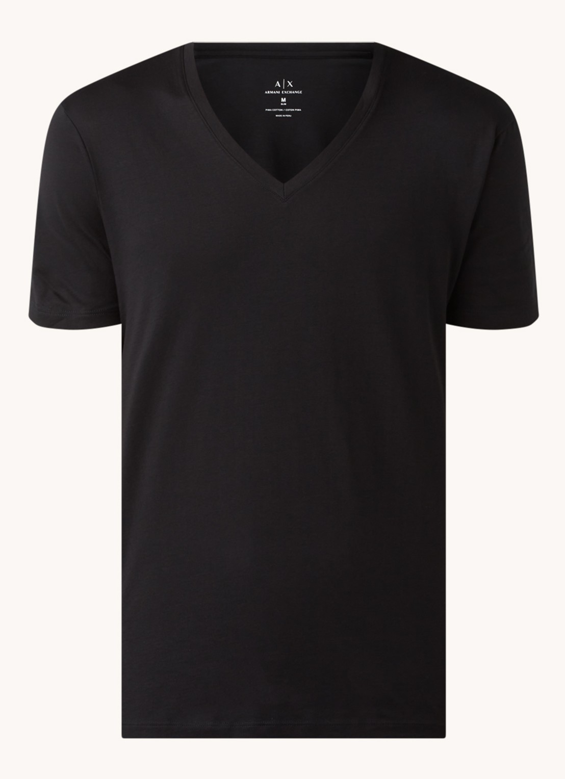 Armani T-shirt van pima katoen met V-hals - voorkant 2 zwart