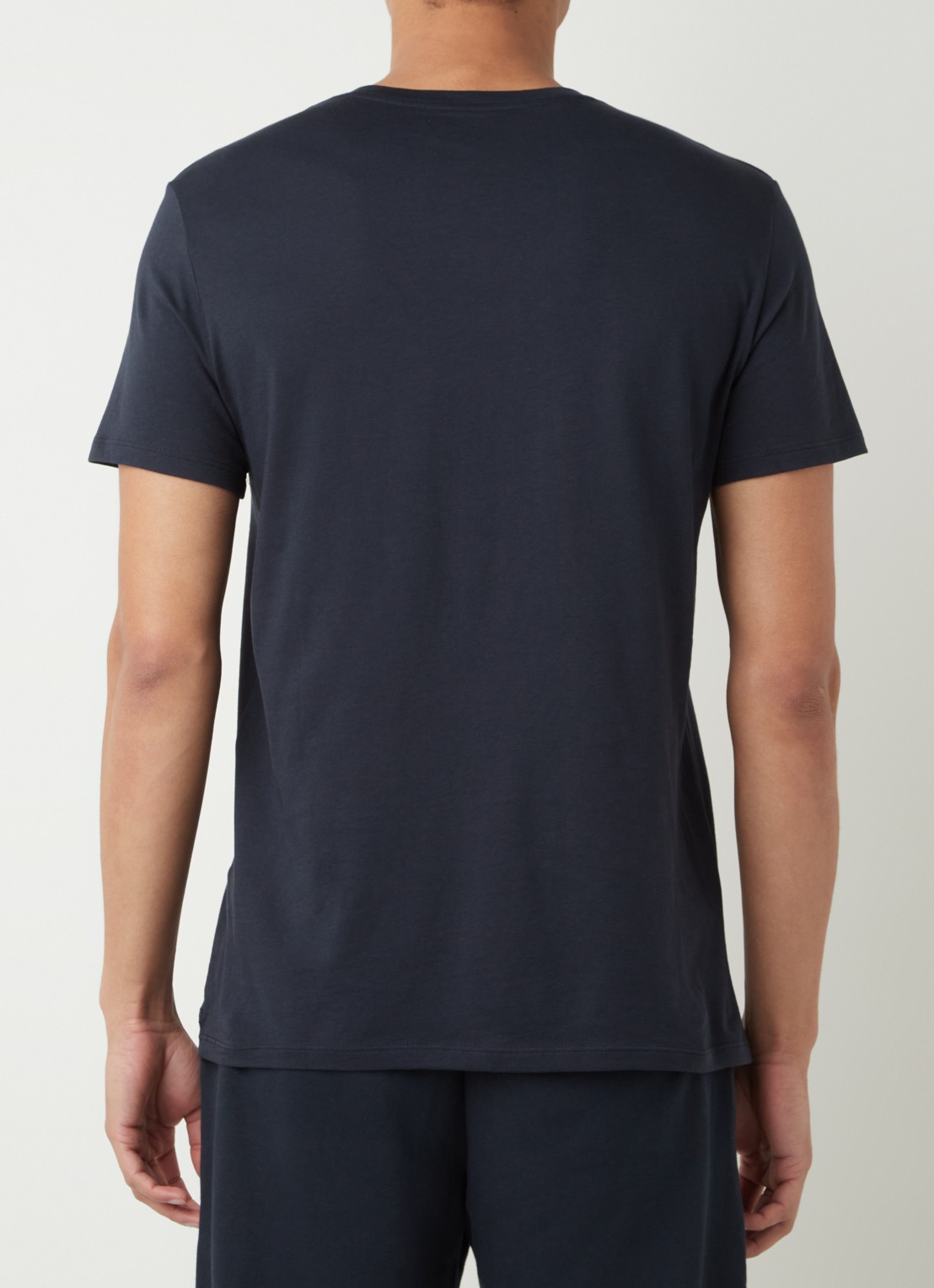 Armani T-shirt van pima katoen met V-hals - achterkant donkerblauw
