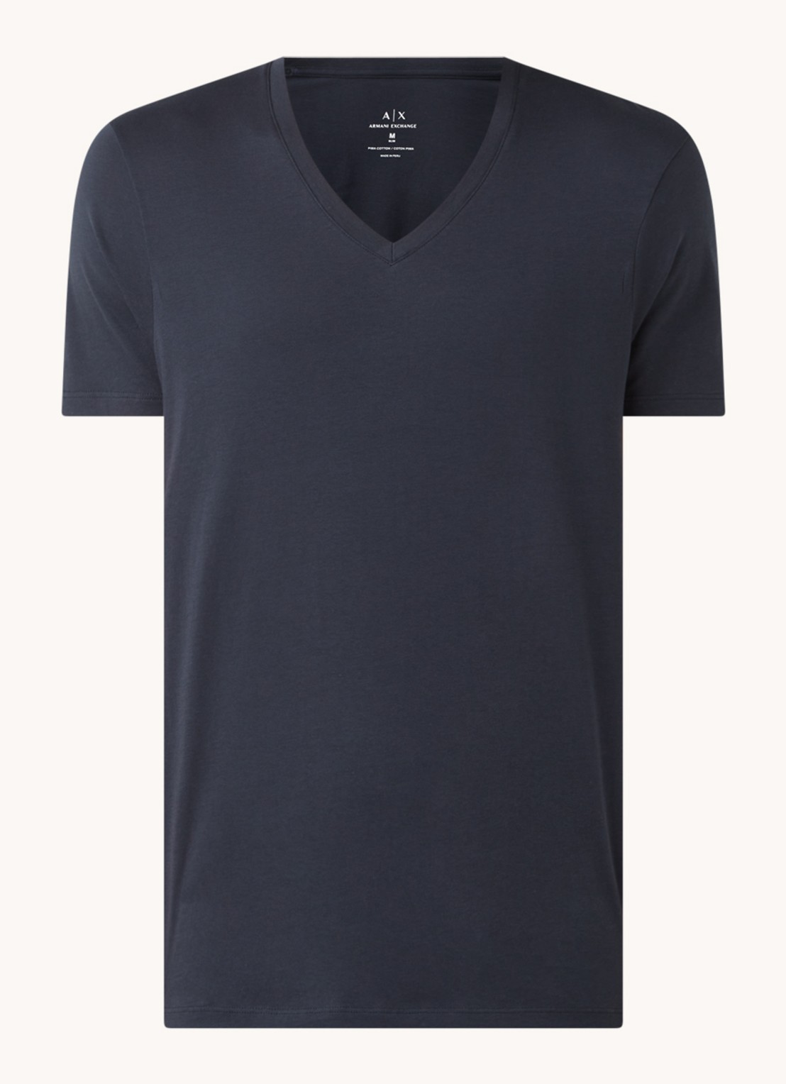 Armani T-shirt van pima katoen met V-hals - voorkant 2 donkerblauw