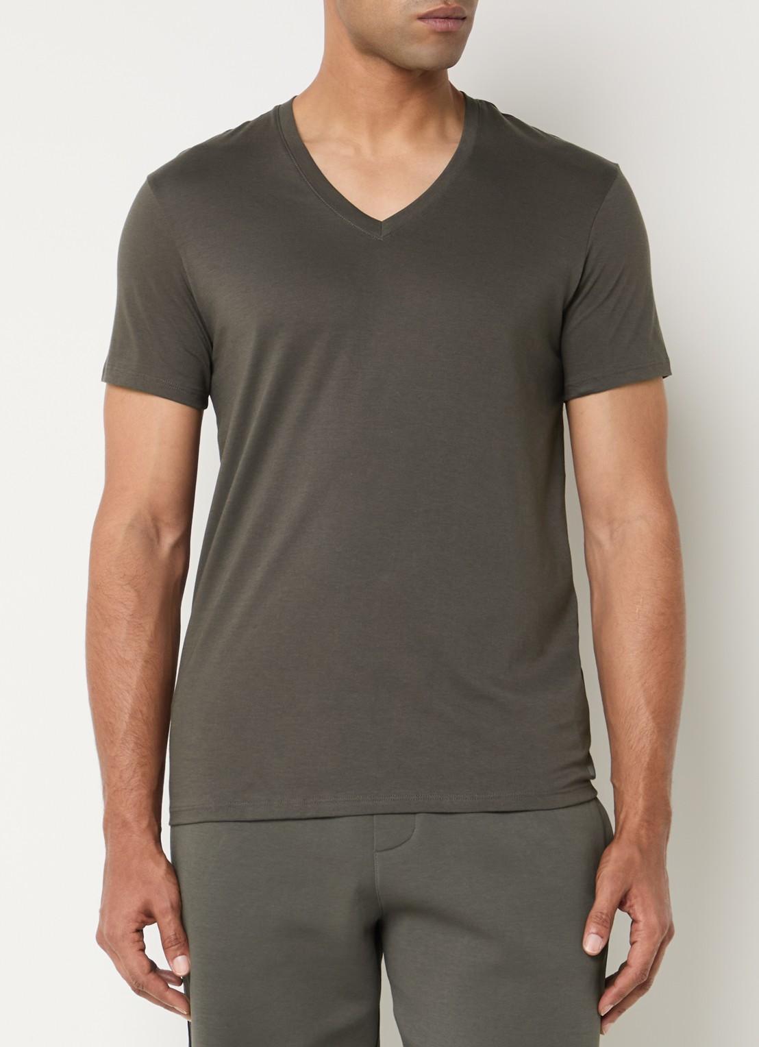Armani T-shirt van pima katoen met V-hals - detail 4 bronsgroen