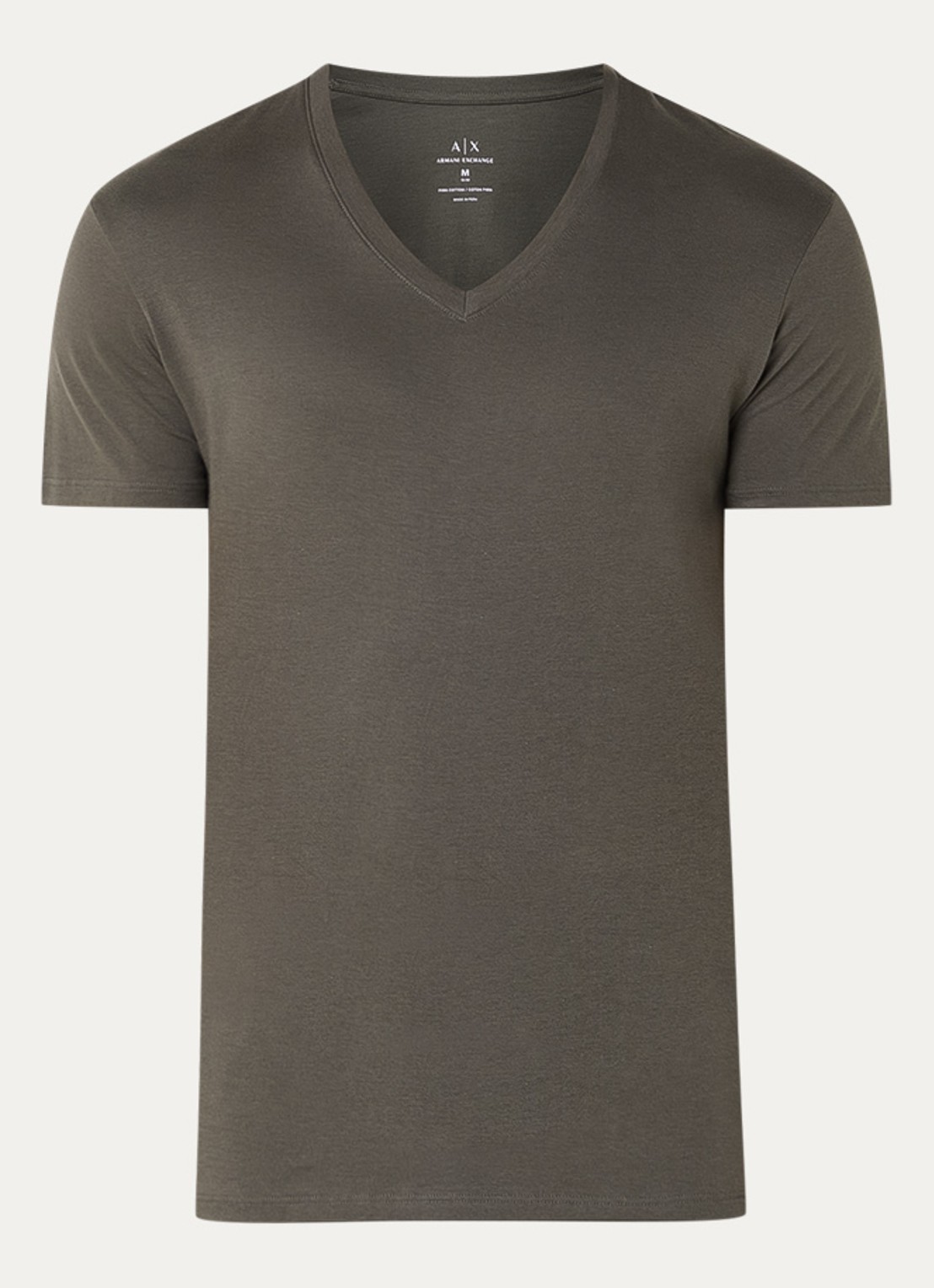 Armani T-shirt van pima katoen met V-hals - voorkant 2 bronsgroen