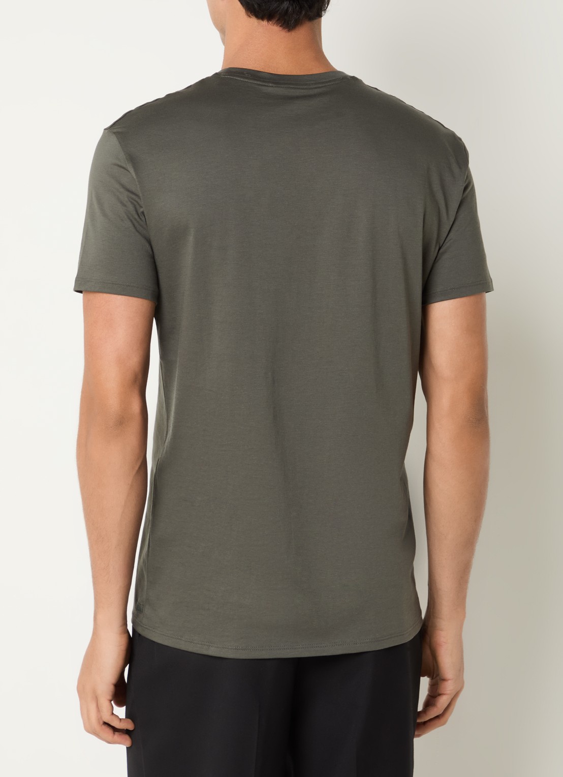 Armani T-shirt van pima katoen met V-hals - achterkant olijfgroen